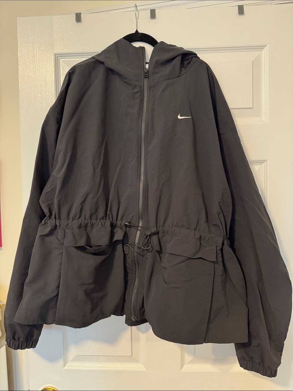 Nike Women Sportswear Everything Wovens Oversized Black Hooded Zip Jacket- XL